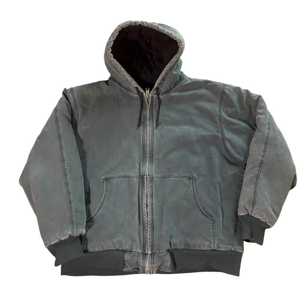 Cabela's Jacket Mens XLT Green Hooded Canvas Bomber Full Zip Insulated Workwear
